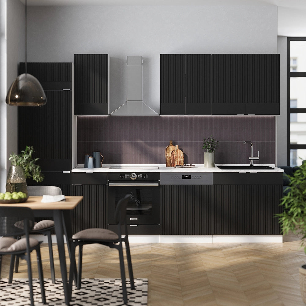 Cucina componibile Fame-Line Nero rigato/Bianco 300 cm, PL Antracite Vicco
