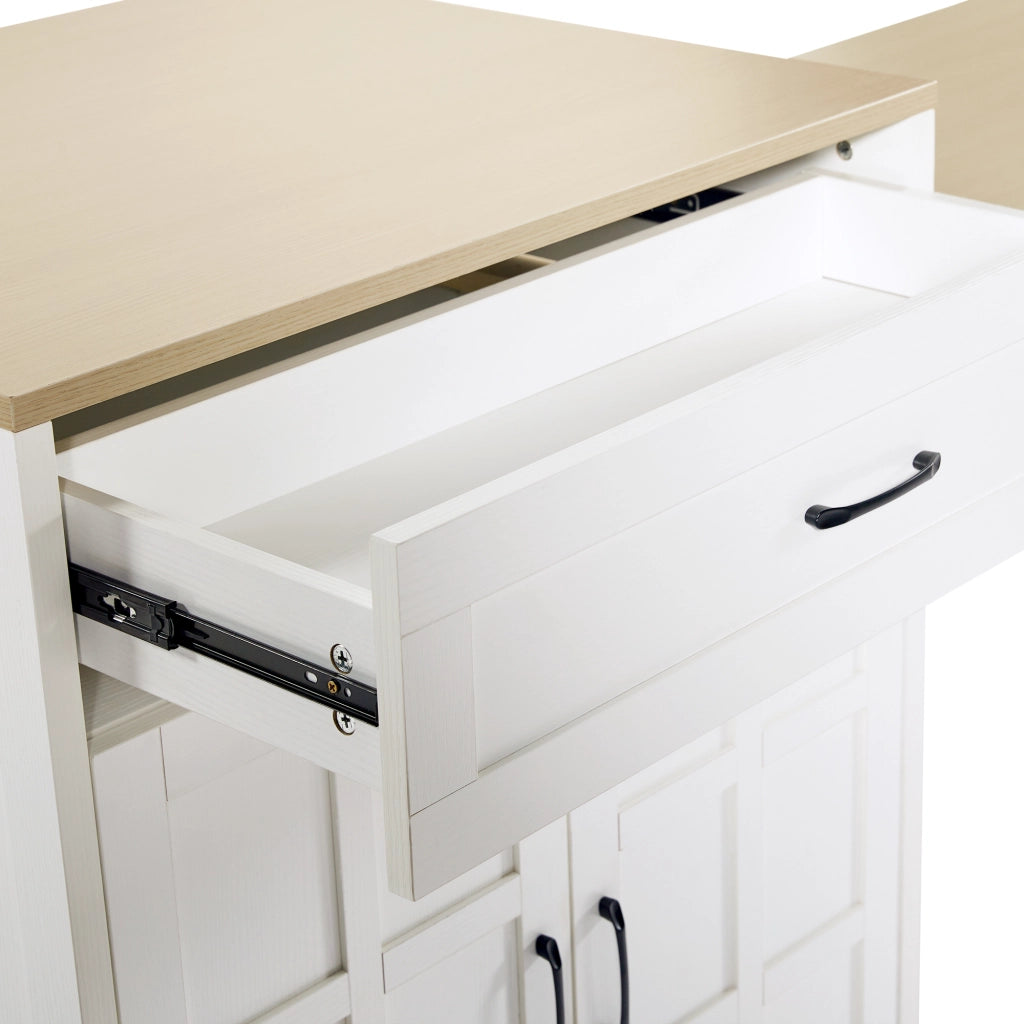 Tavolo bar allungabile con contenitore 133-202x70x93,5 cm, in MDF bianco, con cassetto e vani aperti