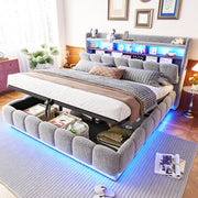 LETTO Contenitore idraulico 180x200 cm in tessuto boucl¨¦ grigio con LED e USB