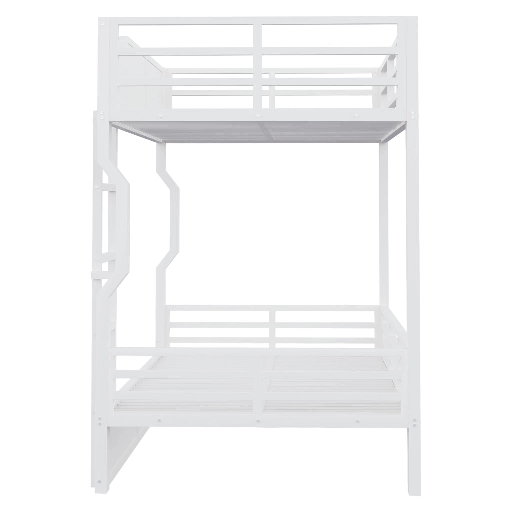 Letto a castello per bambini 90x200 cm con striscia LED; linee moderne e parapetti alti; metallo bianco