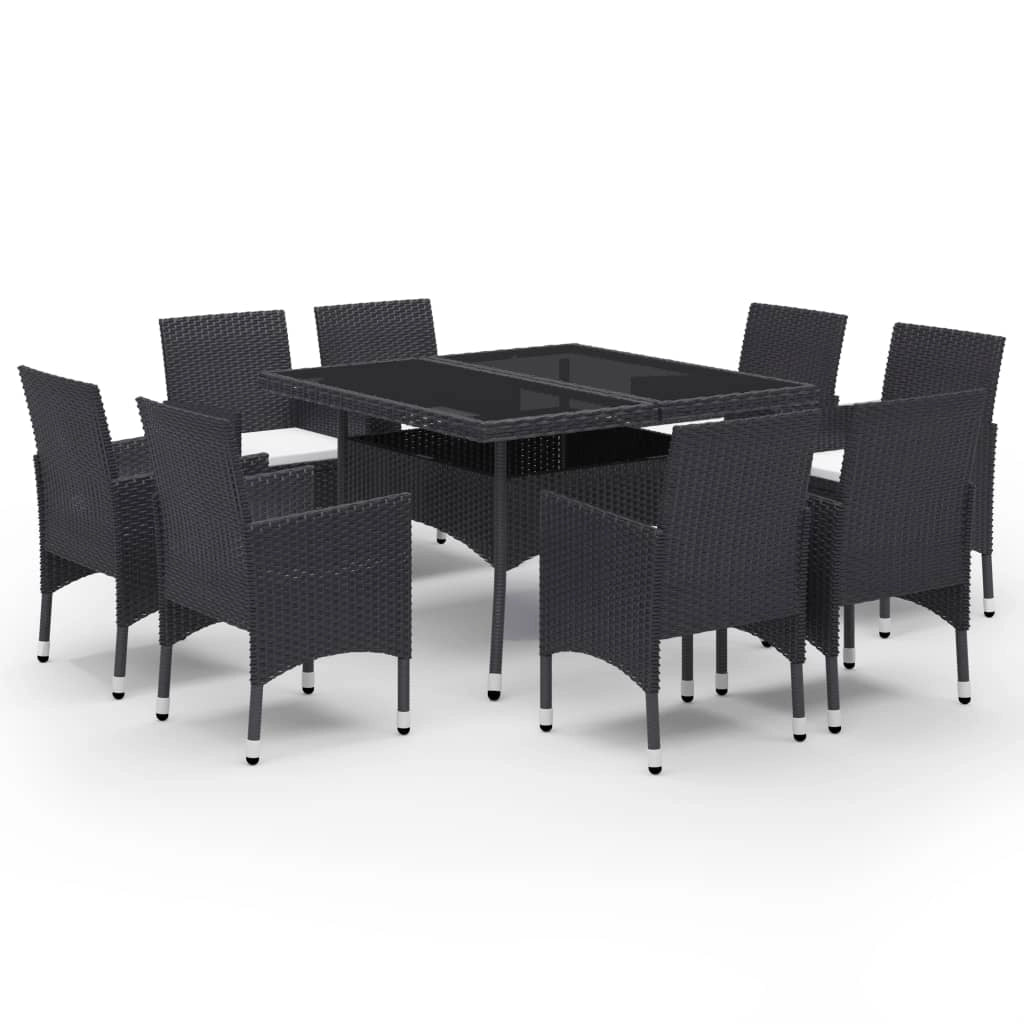 Set da pranzo da esterno da 9 pezzi in vimini di resina nera e vetro 02_0014408