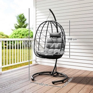 SEDIA SOSPESA 102x102x195 cm Nero con struttura in acciaio