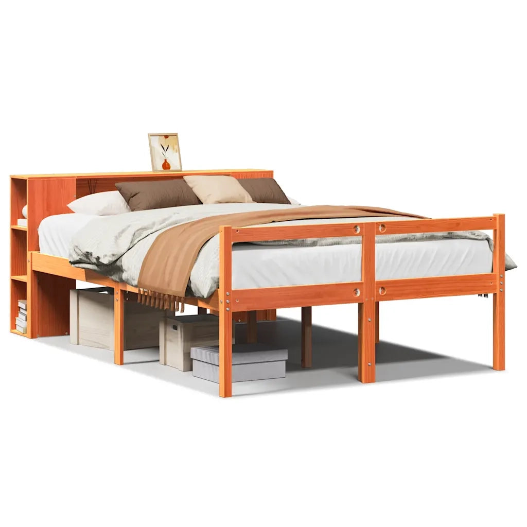 Letto Libreria senza Materasso-Struttura Letto con contenitore Marrone Cera 140x200 cm Legno 577228