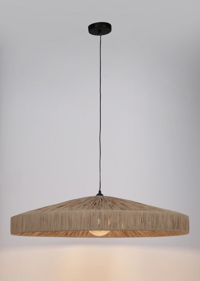 Lampadario in Rafia Naturale Marrone Boho da Interno - MEI-WEN Colore: Marrone, Dimensione: D 80
