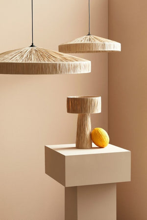 Lampadario in Rafia Naturale Marrone Boho da Interno - MEI-WEN Colore: Marrone, Dimensione: D 80