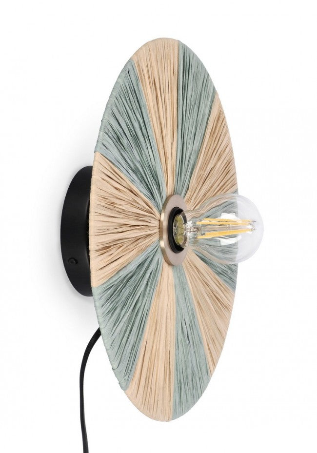 Lampada da Parete in Rafia Azzurra Boho da Interno - MEI WEN