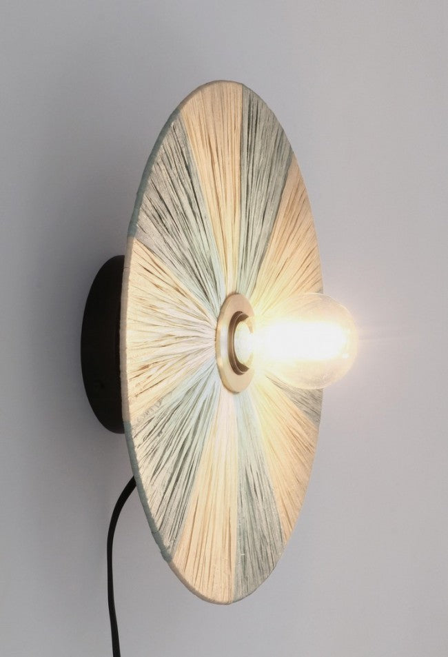 Lampada da Parete in Rafia Azzurra Boho da Interno - MEI WEN