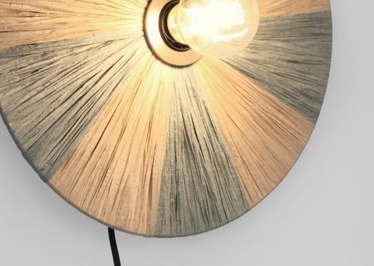 Lampada da Parete in Rafia Azzurra Boho da Interno - MEI WEN
