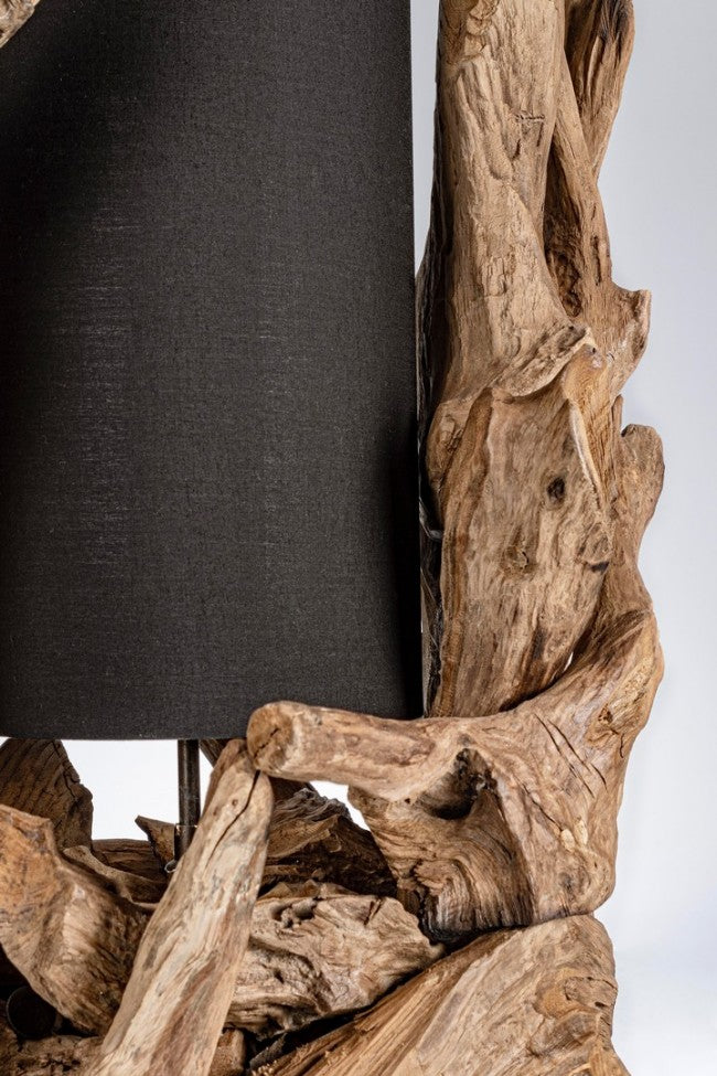 Lampada da Tavolo in Teak Nero Rustica da Interni - ANANYA