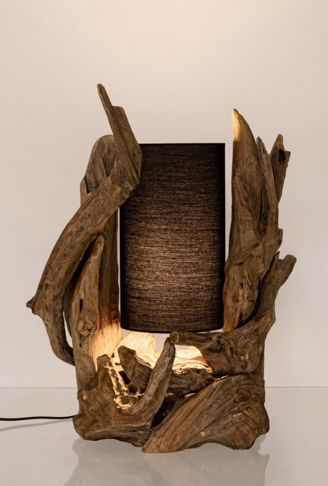 Lampada da Tavolo in Teak Nero Rustica da Interni - ANANYA