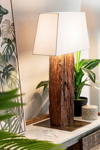 Lampada da Tavolo in Teak Bianco Rustica da Interno - ANANYA