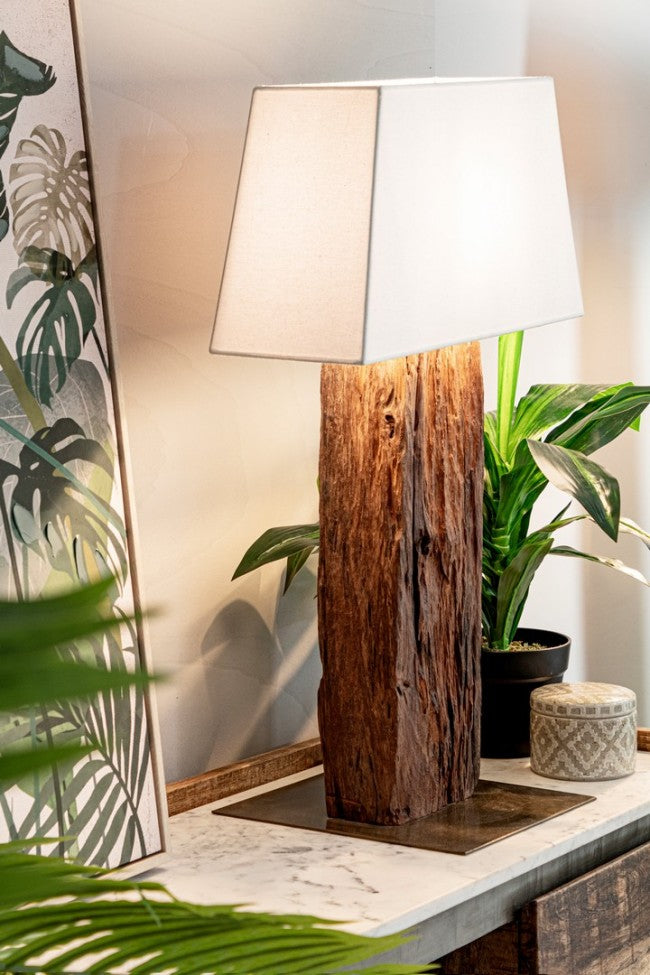 Lampada da Tavolo in Teak Bianco Rustica da Interno - ANANYA