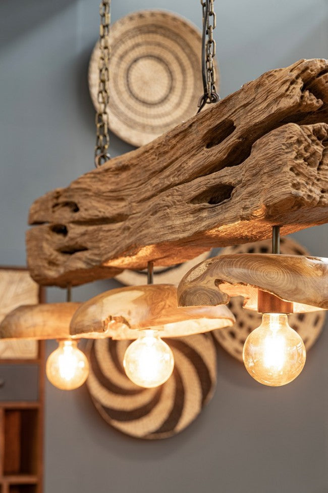 Lampadario in Teak Marrone Rustico da Interno - ANANYA