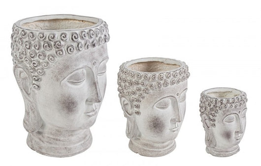 Porta Vaso Testa Buddha Fibra di Argilla Grigio da Interno - ZERIAH