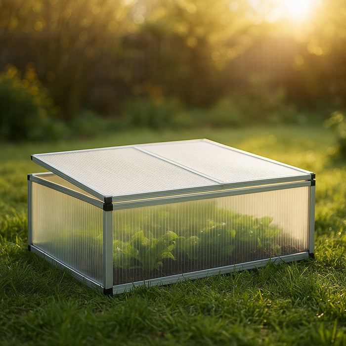 Mini serra in policarbonato trasparente e alluminio 100x120x40cm, tetto 4 aperture