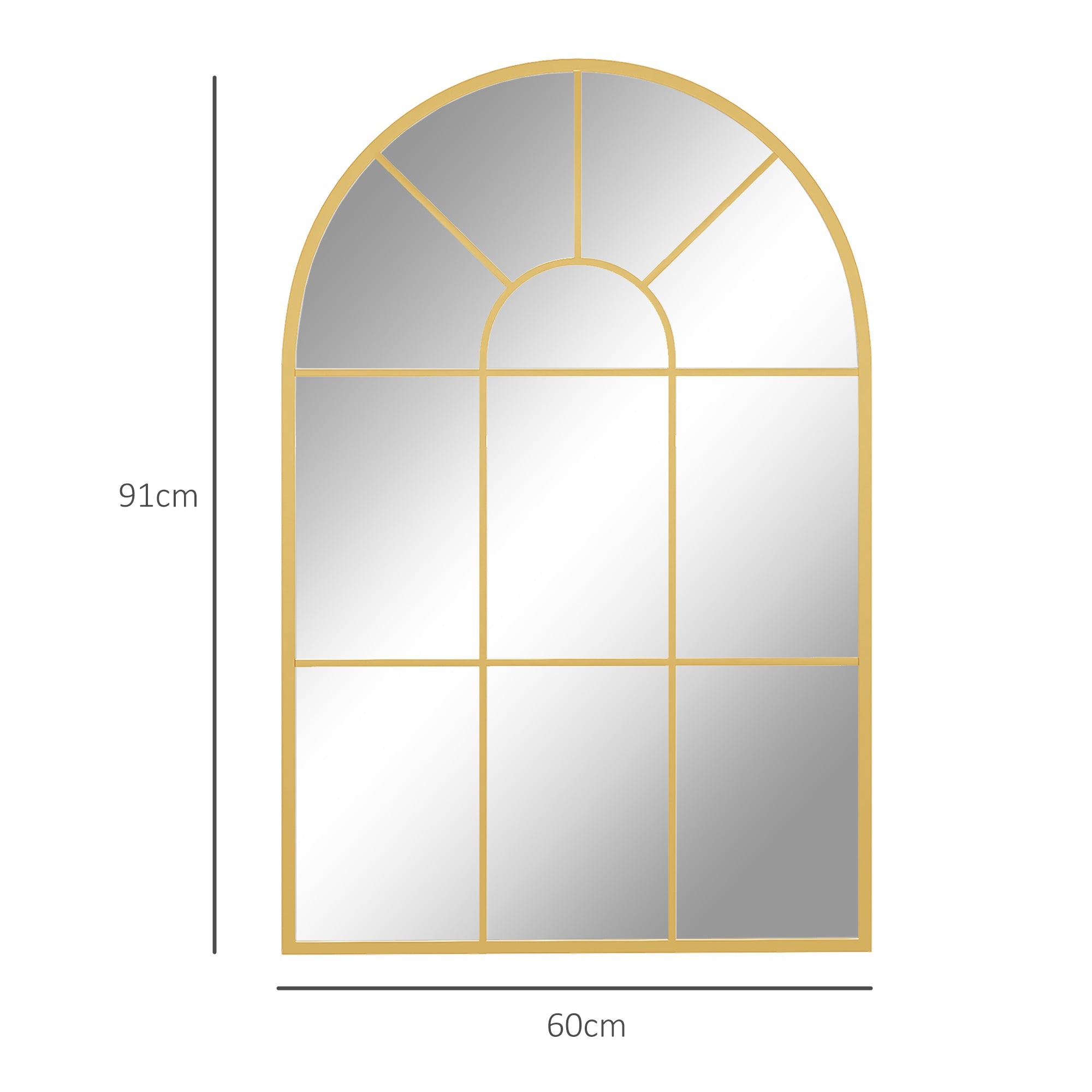 Specchio da Parete ad Arco 91x2x60 cm Stile Moderno in Vetro e Metallo Oro