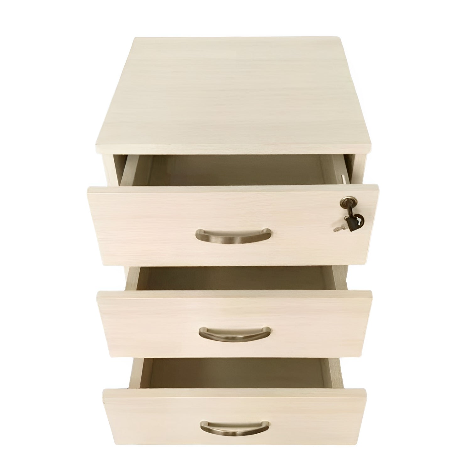 Marvin Cassettiera Ufficio In Legno Chiave Sicurezza Con Ruote Per Scrivania Tavolo 3 Cassetti Ripiani Beige