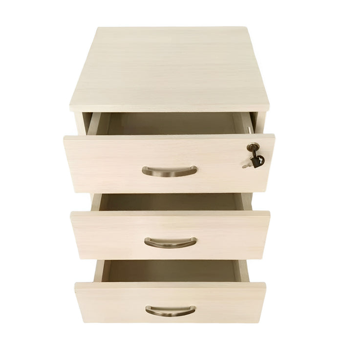 Marvin Cassettiera Ufficio In Legno Chiave Sicurezza Con Ruote Per Scrivania Tavolo 3 Cassetti Ripiani Beige