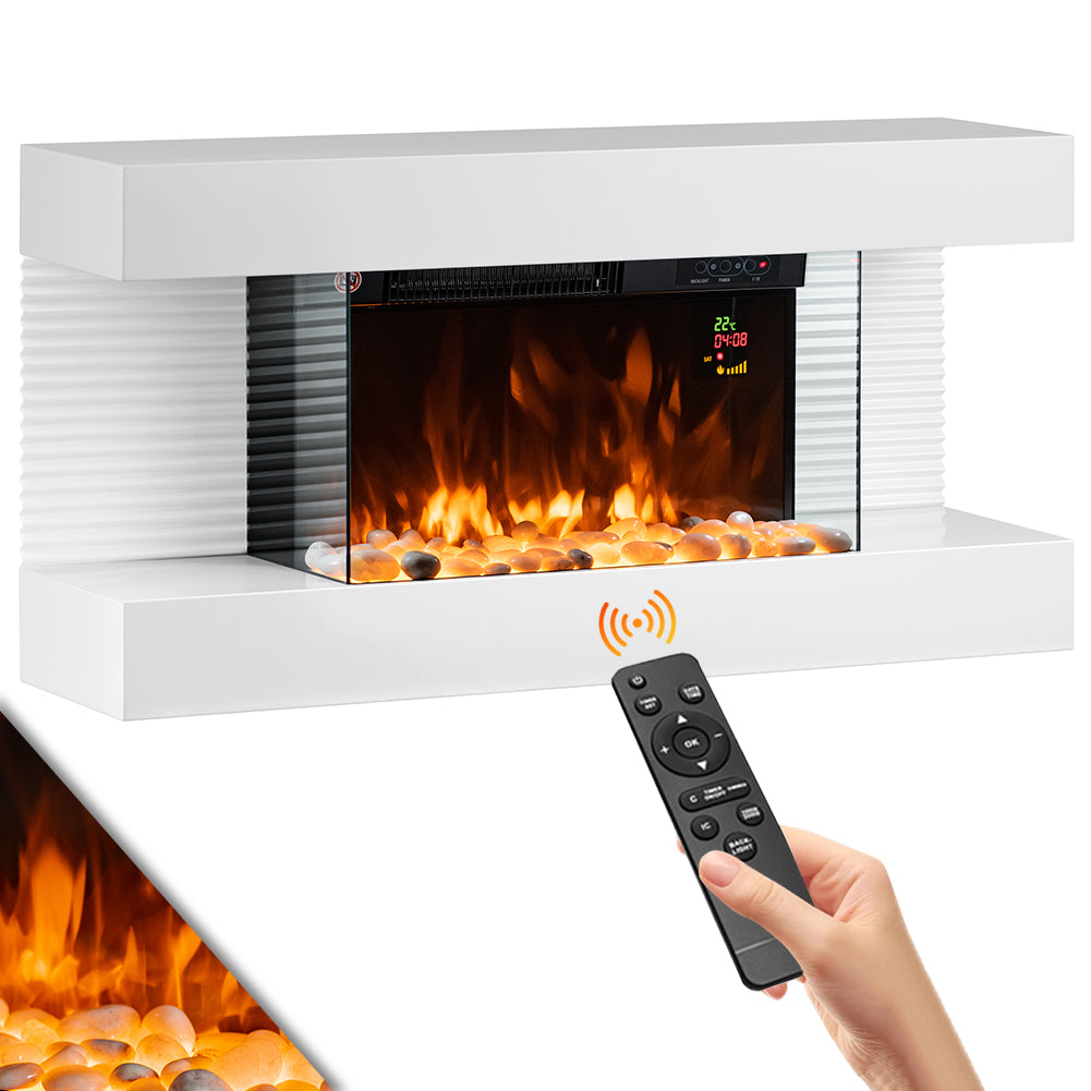 Camino Elettrico da Parete con LED Fiamma Realistica e Telecomando 2000W  82cm