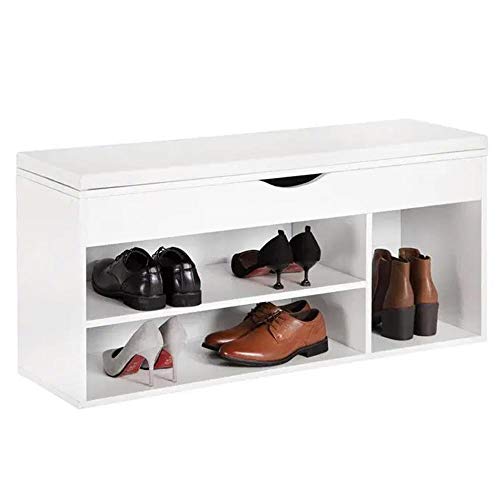 Panca Scarpiera Multifunzione con Cuscino, 3Ripiani e Seduta Apribile 104x29.5x49cm