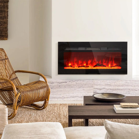 Camino Elettrico a Incasso Riscaldante Parete Fiamma Regolabile Telecomando 105cm