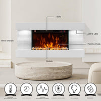 Camino Elettrico da Parete con LED Fiamma Realistica e Telecomando 2000W  82cm