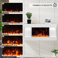 Camino Elettrico da Parete con LED Fiamma Realistica e Telecomando 2000W  82cm