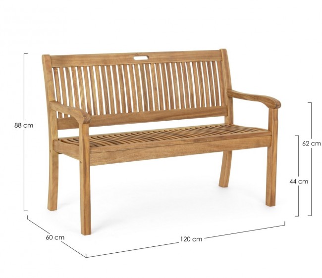 Panca 2 Posti Legno Marrone Rustica da Esterno - SERENITY Colore: Marrone, Dimensione: 120x60 cm