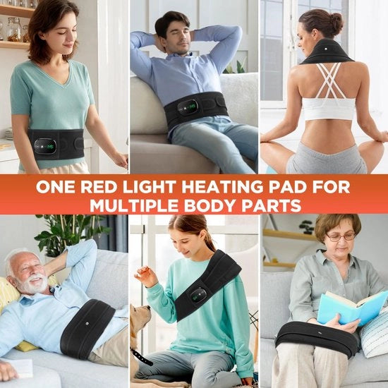Rugverwarmingskussen elettrotermico con riscaldamento e massaggiante vibrante, fascia di luce rossa wireless per il corpo, cuscino termico elettrico contro i crampi, avvolgimento di luce rossa per la schiena.