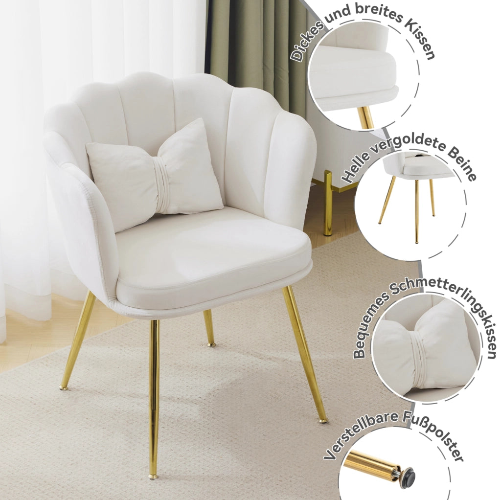 Poltrona in velluto beige con schienale a petalo