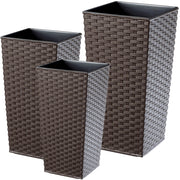 Set di 3 vasi da fiori KADAX, vasi da giardino + inserto, alti e grandi, color moka, 37+47+57 cm