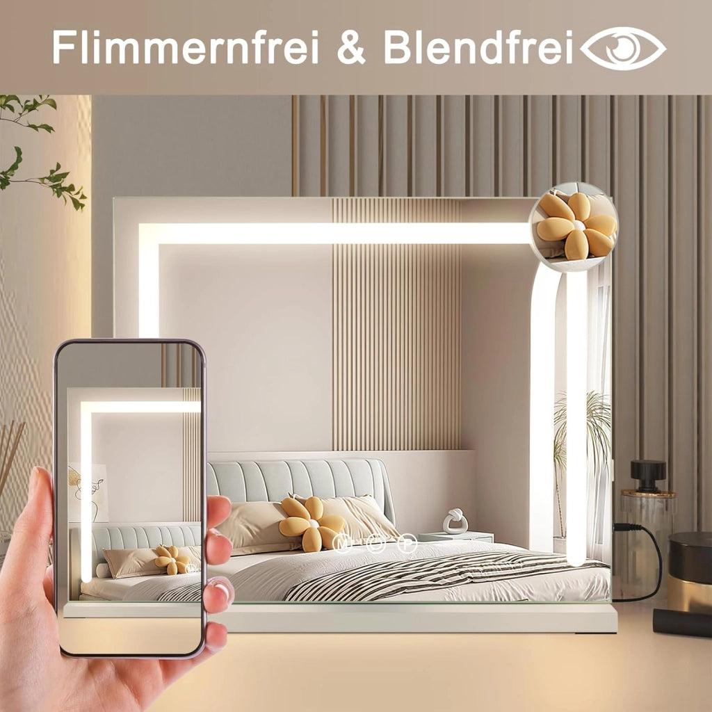 ZMH Specchietto da Trucco Hollywood con Luce LED Dimmabile 3 Modalità di Colore Luce Ingrandimento per Camera da Letto