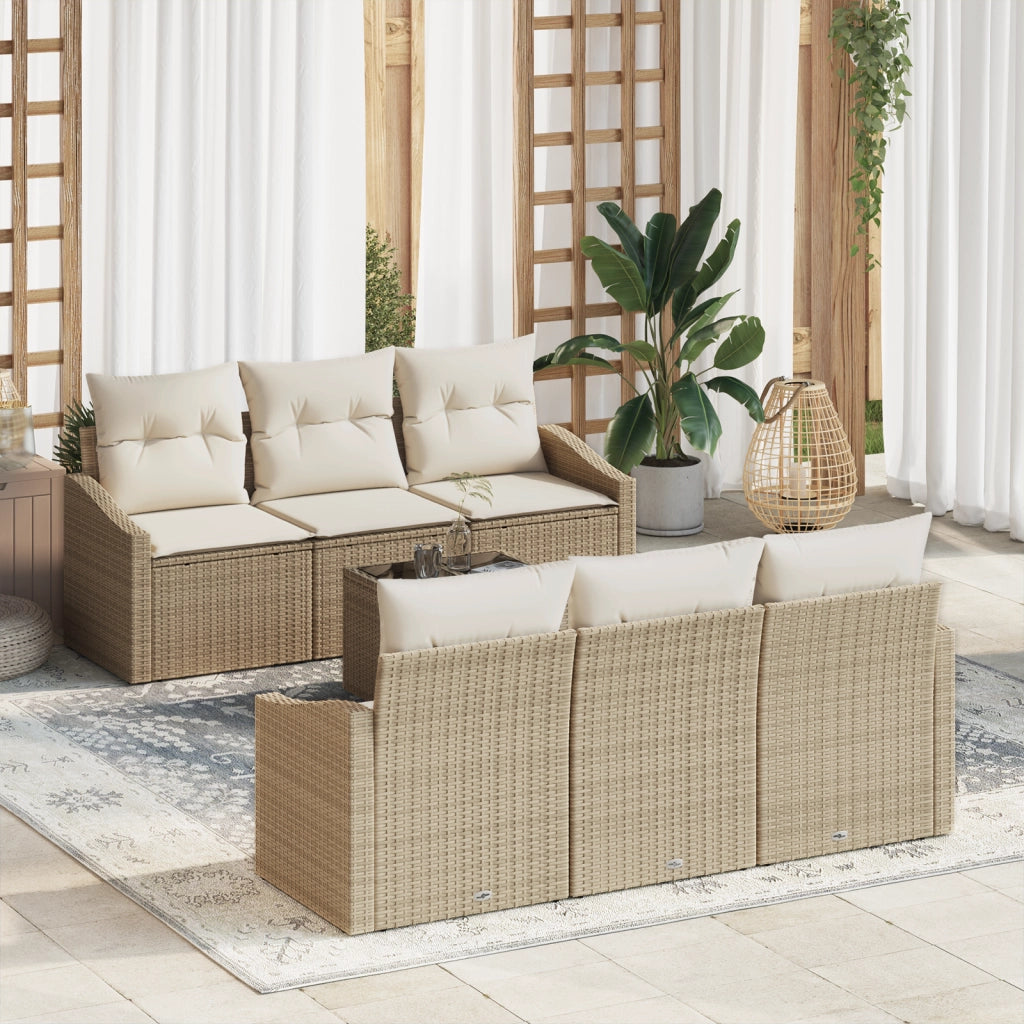 Set Divano Giardino da 7 Pezzi con Cuscini Beige Polyrattan