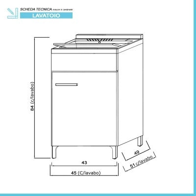 Mobile lavatoio in ceramica grigio 45x50 cm kit scarico incluso
