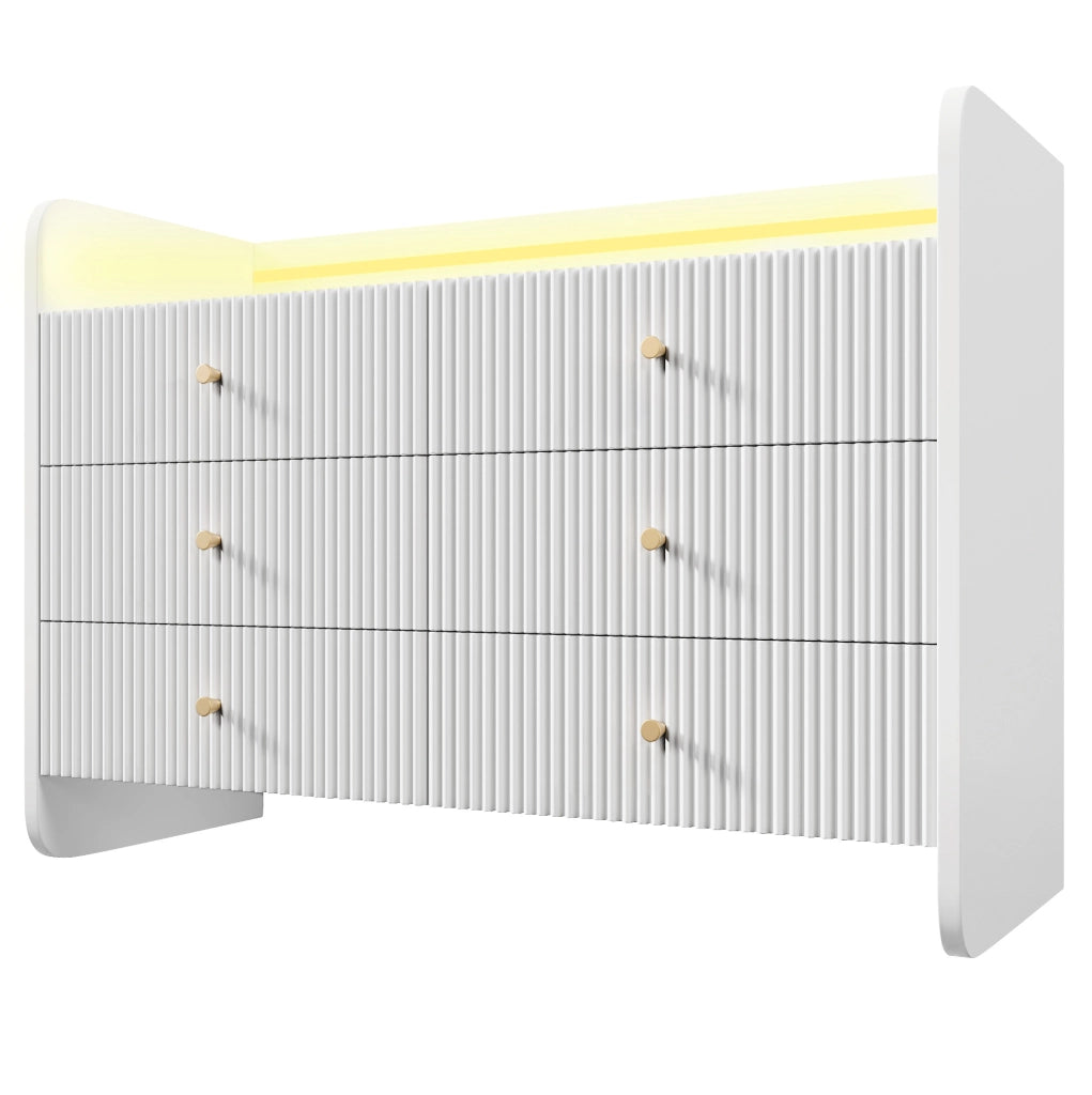 Credenza con LED; 6 cassetti e 1 vano aperto; 120x40x75 cm; bianco