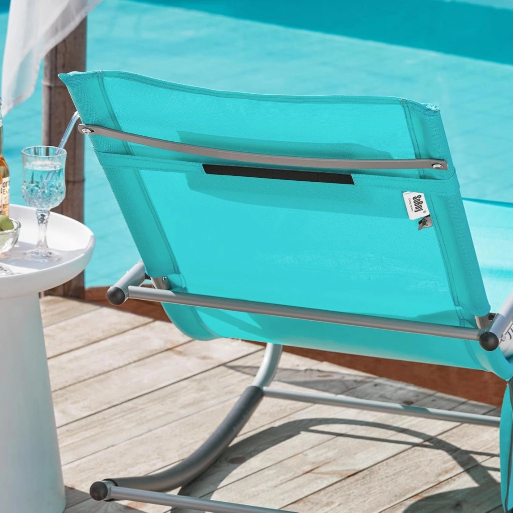 Lettino Sdraio da Giardino a Dondolo - Sedia a Dondolo da Esterno in Textilene Azzurro con Telaio in Metallo, 150x63x87cm, Lettino Prendisole per Terrazza, Piscina, Patio, OGS28-HB