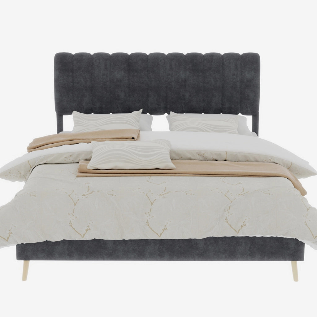 Letto Matrimoniale 160x200 cm; 2 Posti - Struttura Bassa; in Tessuto e Metallo - Grigio
