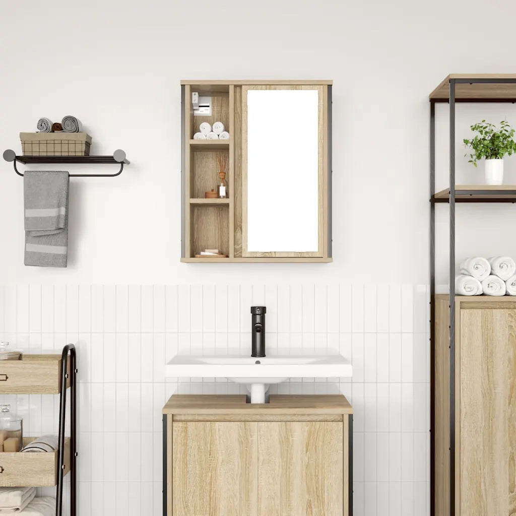 Pensile da Bagno con Specchio-Mobile bagno con specchio Rovere Sonoma 50x21x60 cm