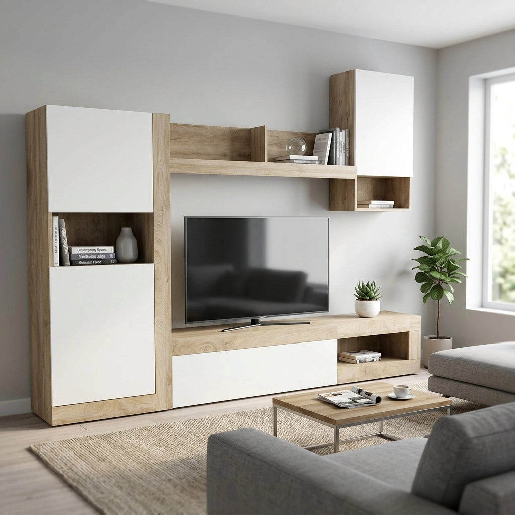 Parete Attrezzata per Soggiorno in Legno Composito cm 256x42x200 - JED