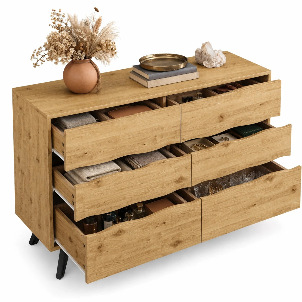 Credenza moderna in legno con 6 cassetti, 120x40x75,5 cm