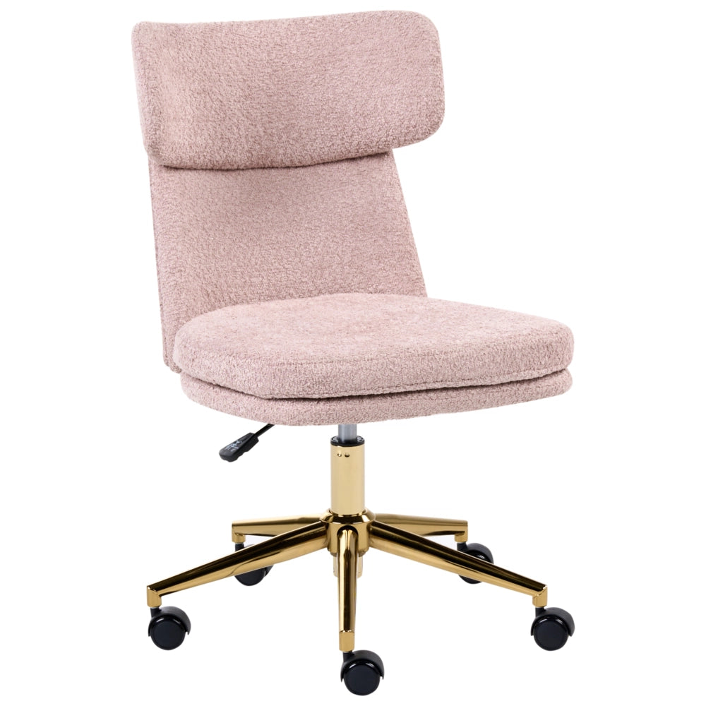 Sedia da ufficio in tessuto bouclé rosa pastello senza braccioli completamente girevole con regolazione dell'altezza del sedile