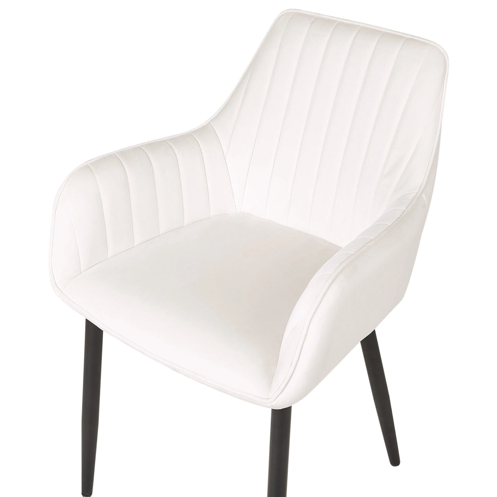 Set di 2 sedie da pranzo Braccioli in velluto bianco sporco Gambe in metallo Nero Retro Glam