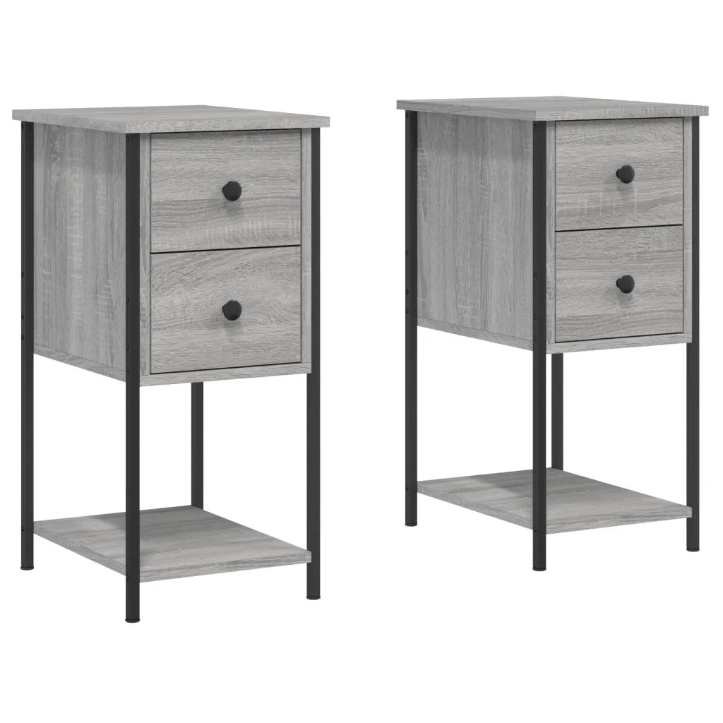 Set di 2 Comodini | Armadio da Notte | Mobiletto da notte Grigio Sonoma 32x42x70 cm in Legno Multistrato