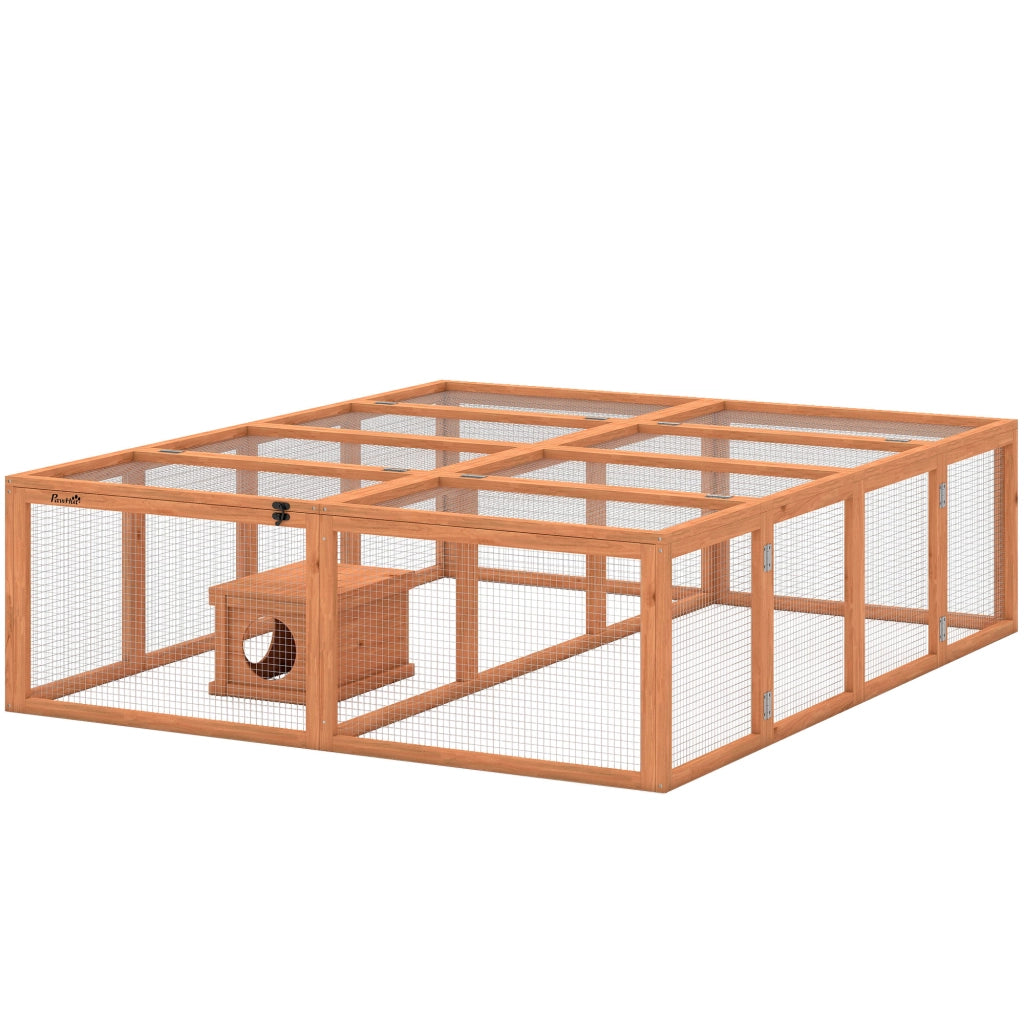 Gabbia per conigli in legno con 2 porte e casetta rifugio ¨C zephmum ¨C 180x150x48 cm arancione
