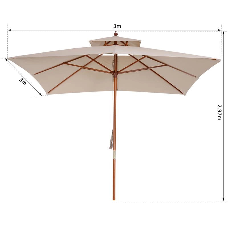 OMBRELLONE PARASOLE DOPPIO TETTO DA GIARDINO 3 X 3 M CREMA BAMBÙ