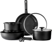Set di pentole con maniglie rimovibili - set di 11 pentole - adatto per induzione - nero - rivestimento antiaderente