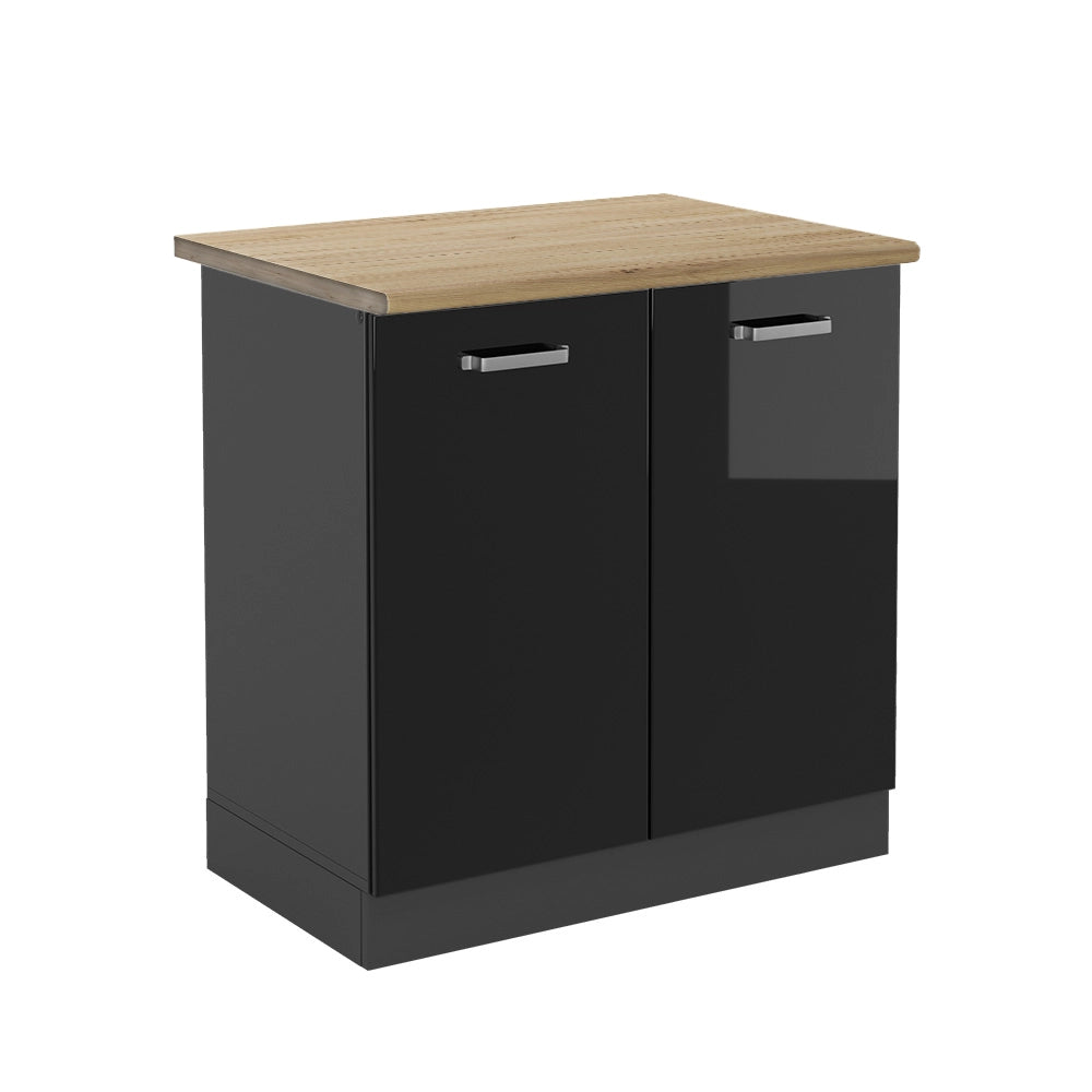 Vicco Mobile lavello cucina Nero lucido 80 cm , PL Rovere