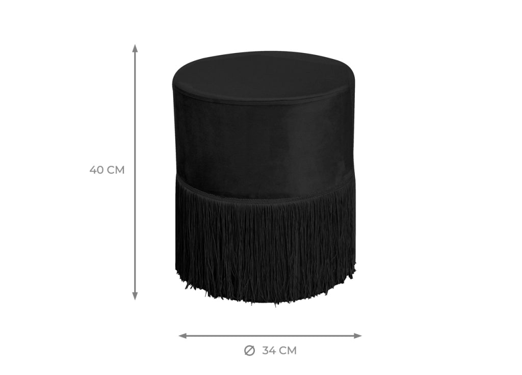Pouf Salotto/Camera Con Frangette Imbottito Modello Velvet Malibù Tinta Unita - Pouf - Nero