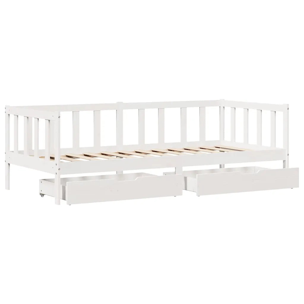 Dormeuse con Cassetti Bianca 80x200 cm Legno Massello di Pino 3302076
