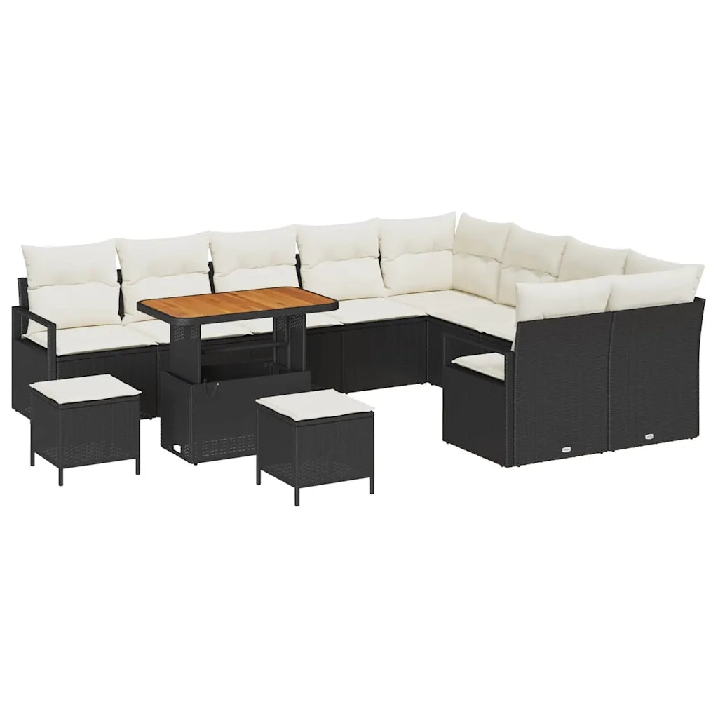 Set Divano da Giardino con cuscino 12 pcs Nero polyrattan 3362565